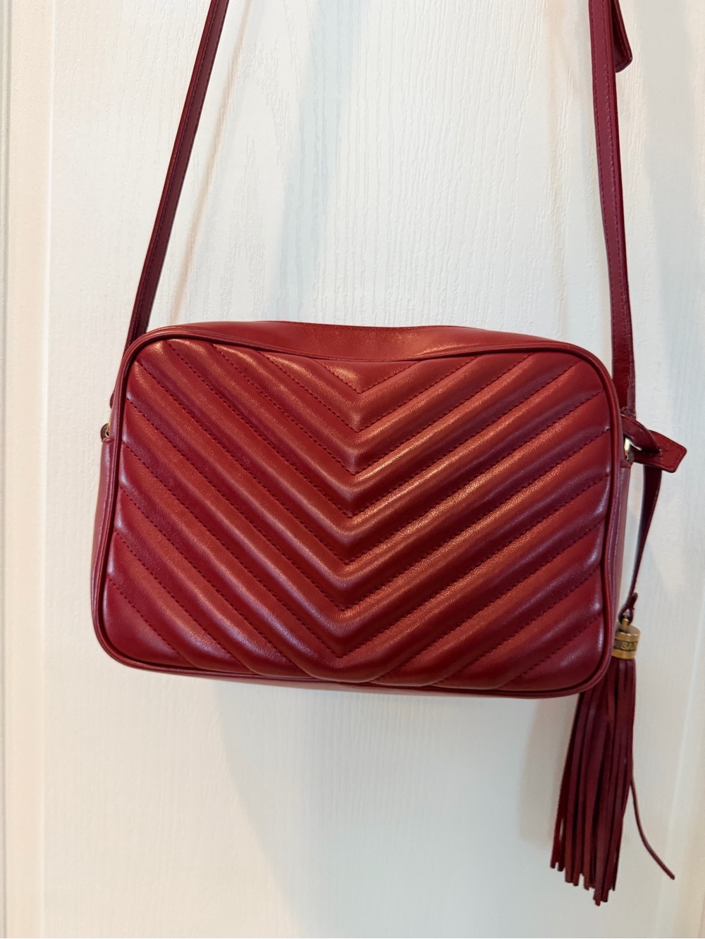 Saint Laurent Burgundy Quilted Leather Crossbody with Tassel - Picture 2 of 5